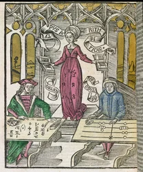 Alegoria da aritmética, de &39;Margarita Philosophica&39; por Gregor Reisch, 1503